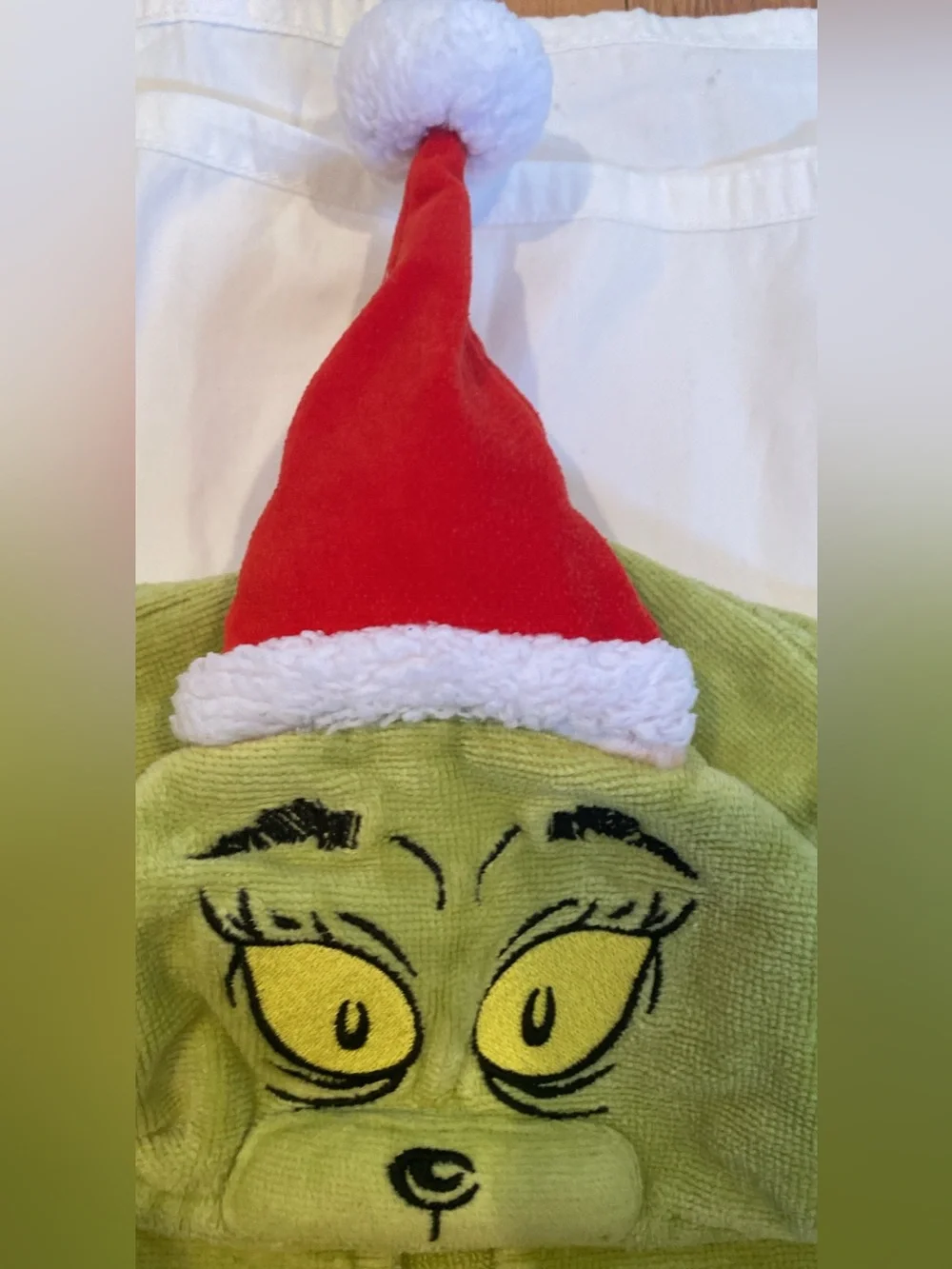 Pottery Barn Kids Grinch Green Hooded Towel with Red Santa Hat